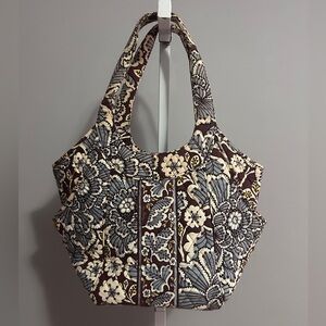 Vera Bradley Slate Blooms Large Hobo Shoulder Bag Brown White Blue Yellow Purse